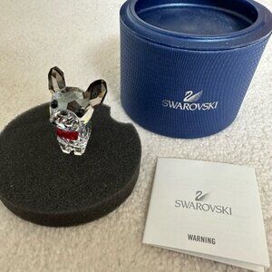 Swarovski dog figurine with red bow tie and box